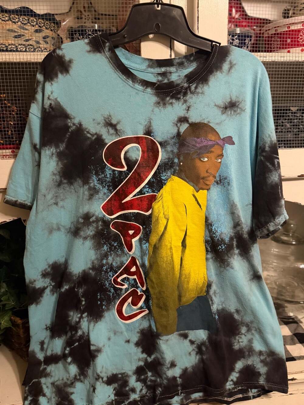 2Pac Tupac Shakur Graphic T-Shirt Blue and Black Tie-Dye